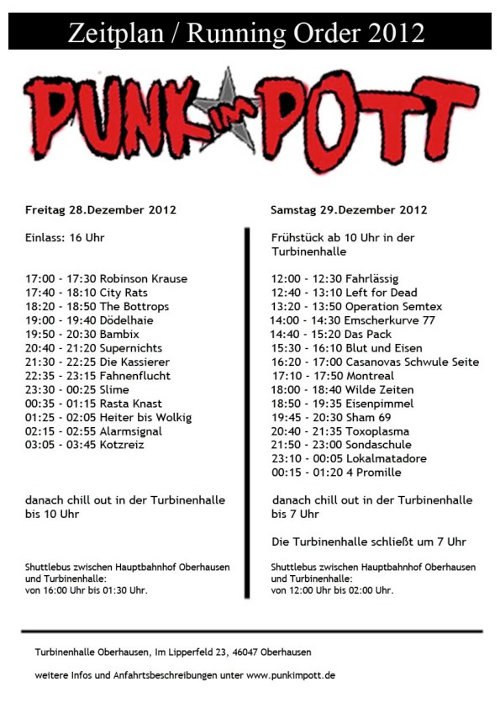 Running Order für Punk im Pott veröffentlicht
