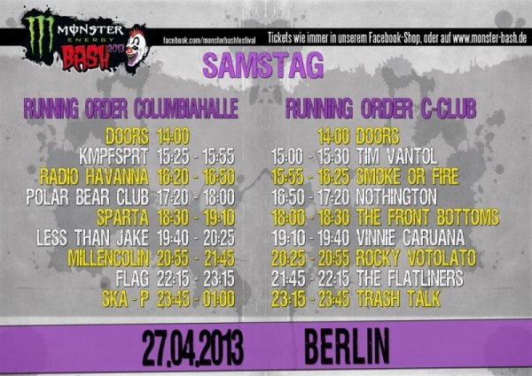 Monster Bash Berlin - Running Order Columbia Halle and C-Club!