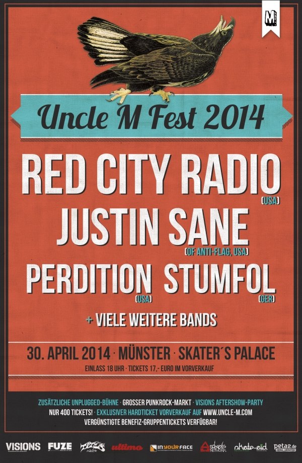 UNCLE M FEST 2014: first bands confirmed: RED CITY RADIO, JUSTIN SANE (of ANTI-FLAG) and more.