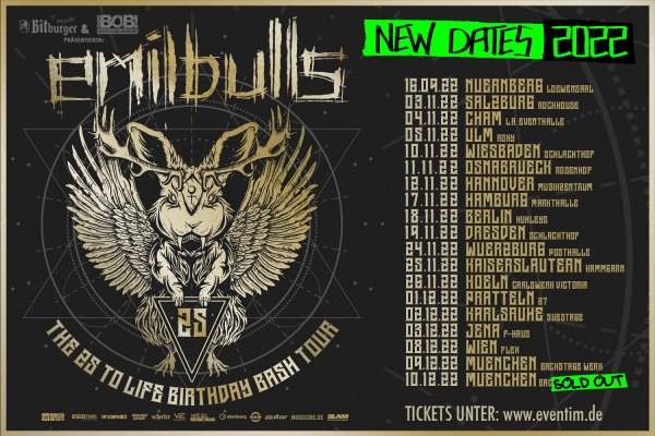 EMIL BULLS - THE 25 TO LIFE BIRTHDAY BASH TOUR 2022 startet am 16.09. in Nürnberg