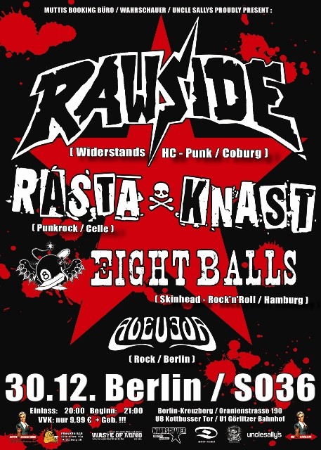 SYLVESTER VORVERLEGT ! KONZERT MIT RAWSIDE & RASTA KNAST