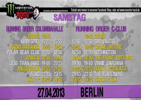 Monster Bash Berlin - Running Order Columbia Halle and C-Club!